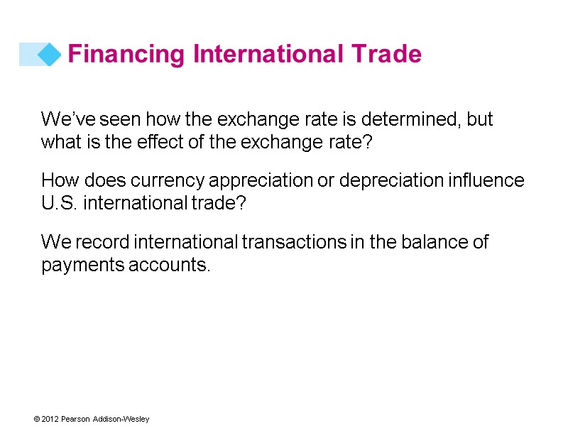Financing International Trade We’ve seen how the exchange rate is determined, but what is